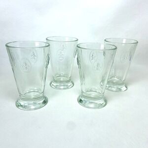 Set of 4 La Rochere 3D Fleur de Lis Clear Highball Glass Footed‎ Tumblers France